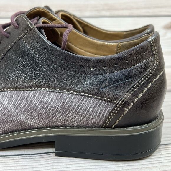 Clarks Garren Cap-Toe Oxford Mens 10.5 Brown Combi Leather Fabric Dress Shoe EUC - Picture 8 of 16